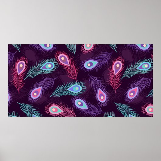 Nahtlose Hand gezeichnete Pfauenfedern Muster. Vin Poster (Vorne)