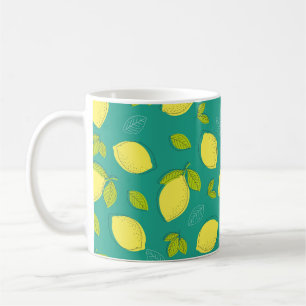 Nahtlose, handgezogene Lemon mit Blätter Muster i Kaffeetasse