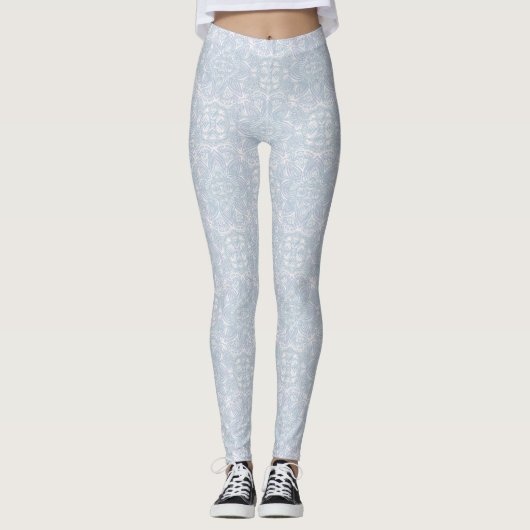 Nahtlose hellblaue, rosa und weiße Mandalase Leggings (Vorderseite)