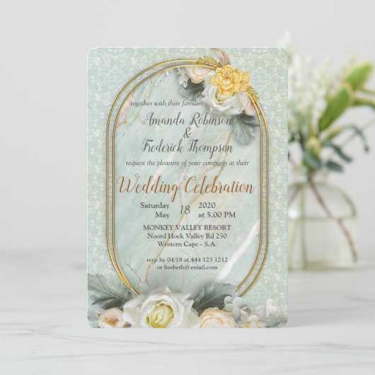 Nahtlose hellgrüne, gelbe und weiße Mandalase Einladung (Stehend Vorderseite)