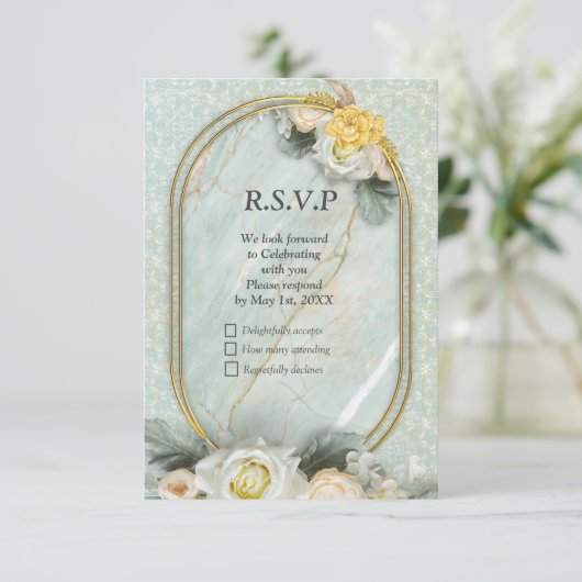 Nahtlose hellgrüne, gelbe und weiße Mandalase RSVP Karte (Stehend Vorderseite)