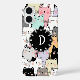 Nahtlose Illustration Cats Monogramm iPhone 16 Hülle