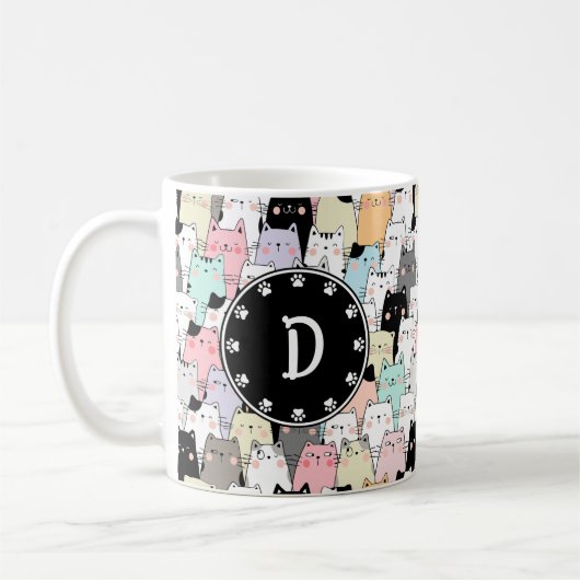 Nahtlose Illustration Mehrfarbiges Katzen Monogram Kaffeetasse (Links)