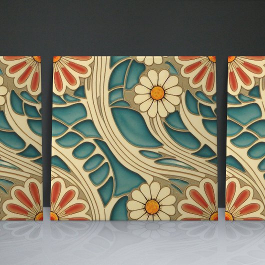 Nahtlose Indigo- und Rot-Creme-Bio Muster Fliese