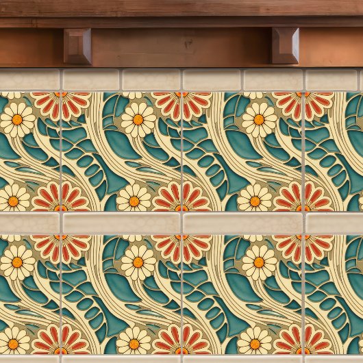 Nahtlose Indigo- und Rot-Creme-Bio Muster Fliese