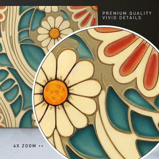 Nahtlose Indigo- und Rot-Creme-Bio Muster Fliese