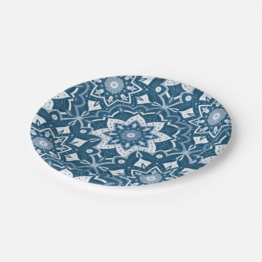 Nahtlose Islamische Kunst farbenfroh blau Pappteller (Schrägansicht)
