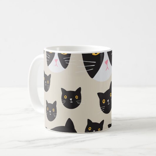Nahtlose Katze, whimsical Muster Illustration. Kaffeetasse (Vorderseite Links)