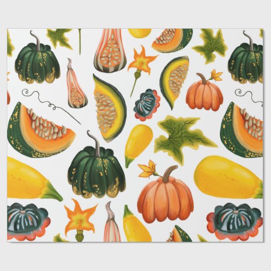 Nahtlose Kürbis- und Blätter auf einer Insel Geschenkpapier (Flach)