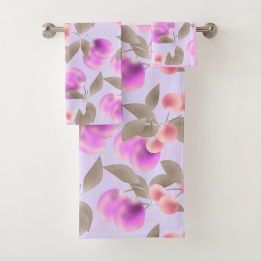Nahtlose leichte Pflaumenfrüchte lila Beeren Kirsc Badhandtuch Set (Insitu)