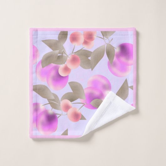 Nahtlose leichte Pflaumenfrüchte lila Beeren Kirsc Badhandtuch Set (Waschlappen)