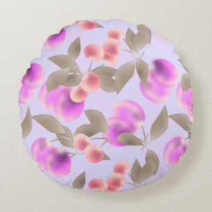 Nahtlose leichte Pflaumenfrüchte lila Beeren Kirsc Rundes Kissen