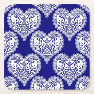 Nahtlose Liebe Valentinstag Marine weiße Spitze Rechteckiger Pappuntersetzer