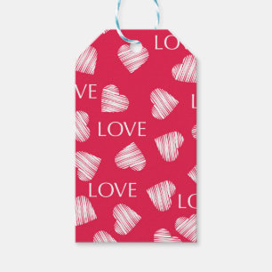 Nahtlose LIEBE Valentinstag rosa weiße Kratzer. Geschenkanhänger