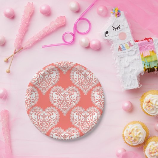 Nahtlose Liebe Valentinstag weißer Schnürsenkel Pappteller (Party)