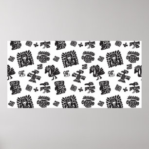 Nahtlose Maya-Muster. Schwarz-Weiß-Ethnie Poster