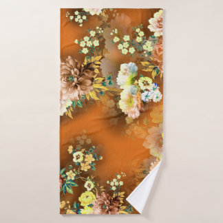 Nahtlose Mix-Blume auf orangefarbenem Hintergrund Badehandtuch