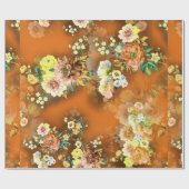 Nahtlose Mix-Blume auf orangefarbenem Hintergrund Geschenkpapier (Flach)