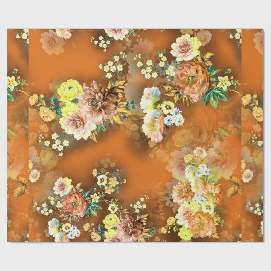 Nahtlose Mix-Blume auf orangefarbenem Hintergrund Geschenkpapier (Flach)