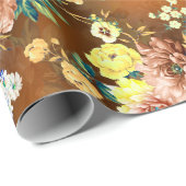 Nahtlose Mix-Blume auf orangefarbenem Hintergrund Geschenkpapier (Rolleneckpunkt)