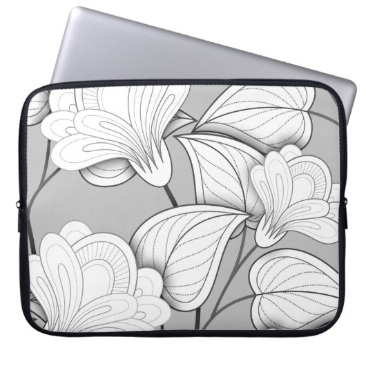 Nahtlose monochrome Blumenmuster Hand Drawn Flo Laptopschutzhülle (Vorderseite)