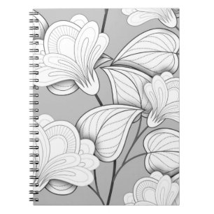 Nahtlose monochrome Blumenmuster Hand Drawn Flo Notizblock