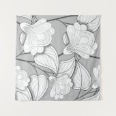 Nahtlose monochrome Blumenmuster Hand Drawn Flo Wandteppich (Vorderseite (Horizontal))
