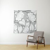 Nahtlose monochrome Blumenmuster Hand Drawn Flo Wandteppich (Beispiel (Horizontal))