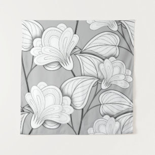 Nahtlose monochrome Blumenmuster Hand Drawn Flo Wandteppich