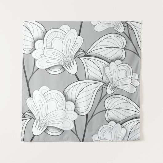 Nahtlose monochrome Blumenmuster Hand Drawn Flo Wandteppich (Vorderseite)
