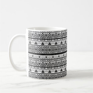 Nahtlose monochrome Ethno-Muster-Hintergrund Kaffeetasse