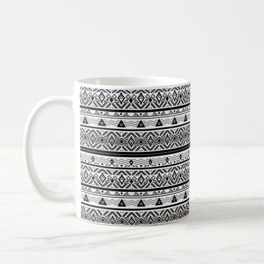 Nahtlose monochrome Ethno-Muster-Hintergrund Kaffeetasse (Links)