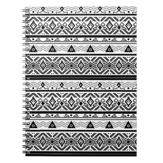Nahtlose monochrome Ethno-Muster-Hintergrund Notizblock (Vorderseite)