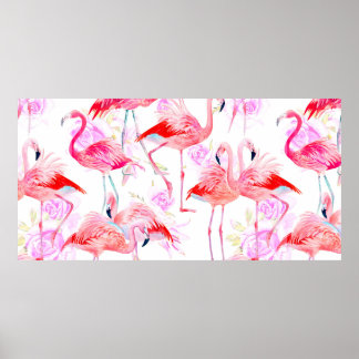 Nahtlose Muster Aquarellfarben-Rose mit rosa Flami Poster