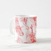 Nahtlose Muster der roten Federn Kaffeetasse (Vorderseite Links)