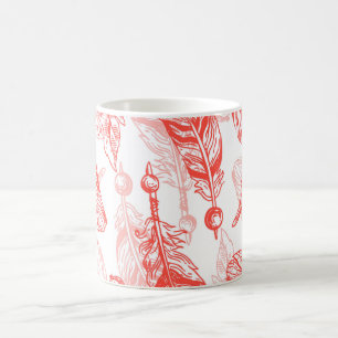 Nahtlose Muster der roten Federn Kaffeetasse
