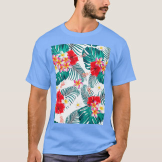Nahtlose Muster frangipani Hibiskus Blume montiert T-Shirt