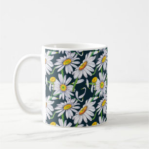 Nahtlose Muster großer Kamille-Blume, Blätter Kaffeetasse