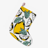 Nahtlose Muster heller, handgezogener Zitronen, Ha Kleiner Weihnachtsstrumpf (Vorderansicht (hängend))