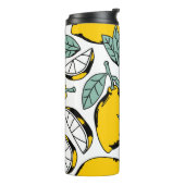 Nahtlose Muster heller, handgezogener Zitronen, Ha Thermosbecher (Nach links gedreht)