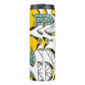 Nahtlose Muster heller, handgezogener Zitronen, Ha Thermosbecher (Rückseite)