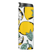 Nahtlose Muster heller, handgezogener Zitronen, Ha Thermosbecher (Nach rechts gedreht)
