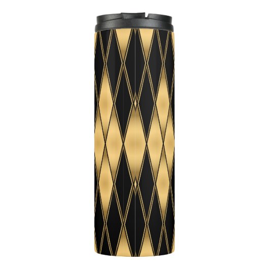 Nahtlose Muster in Gold und Schwarz Thermosbecher (Rückseite)