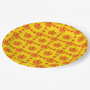 Nahtlose Muster King's Kronen aus rotem Papier Pappteller