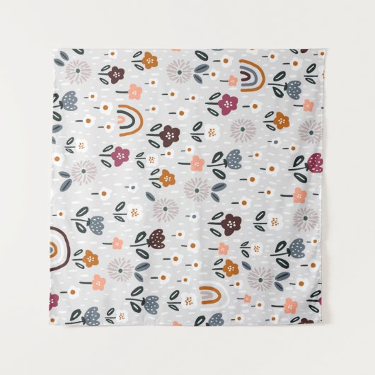 Nahtlose Muster mit blumigen Regenbogen und Handtr Wandteppich (Vorderseite (Horizontal))