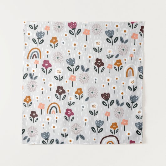 Nahtlose Muster mit blumigen Regenbogen und Handtr Wandteppich (Vorderseite)