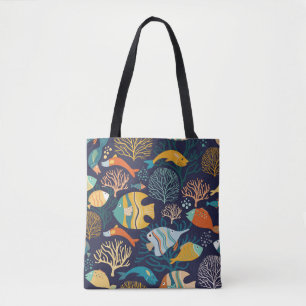 Nahtlose Muster mit farbigen Fischen und aquatisch Tasche