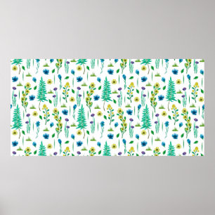 Nahtlose Muster mit Farn und Blume Poster