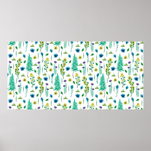 Nahtlose Muster mit Farn und Blume Poster (Vorne)
