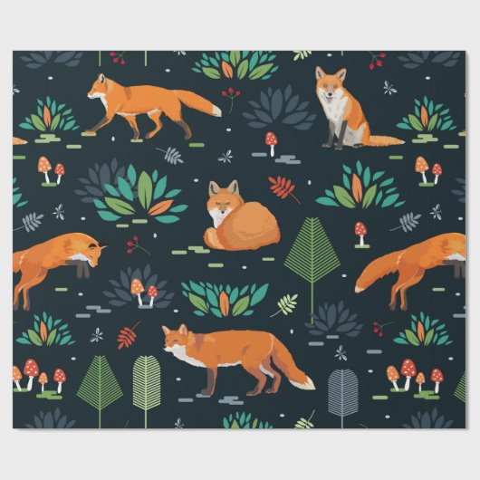 Nahtlose Muster mit Füchsen, Bäumen, Blätter, Mush Geschenkpapier (Flach)